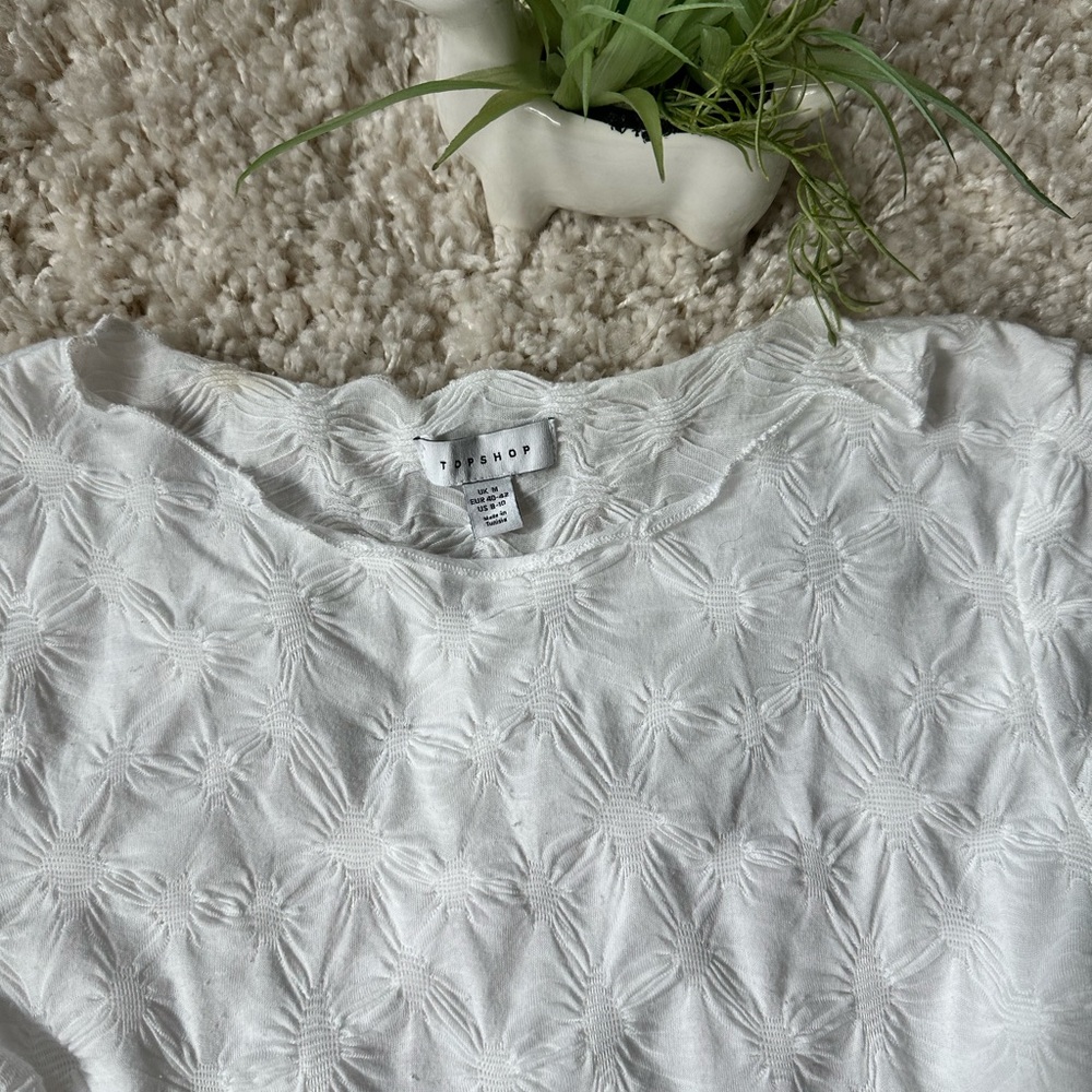 Top shop funky bohemian frilly sleeved white indie crop top belly shirt